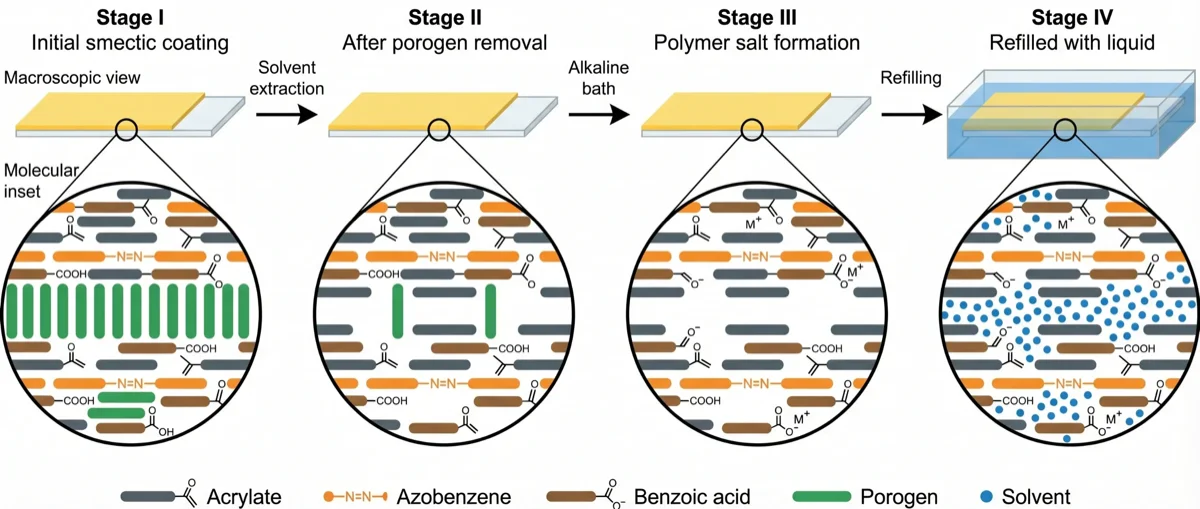 Polymer membrane smectic coating fabrication stages